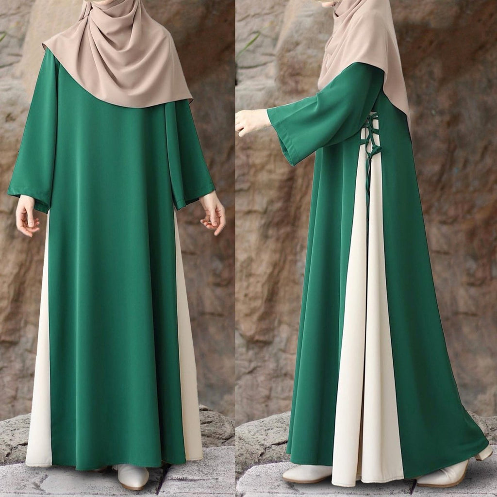 Colorblock Side-Tie Abaya | Two-Tone Round Neck Maxi Dress Abaya (MA362)