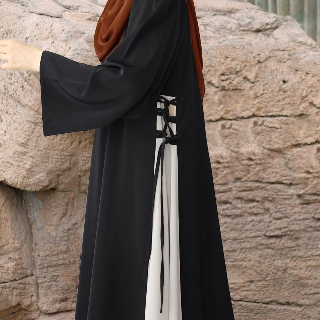 Colorblock Side-Tie Abaya | Two-Tone Round Neck Maxi Dress Abaya (MA362)