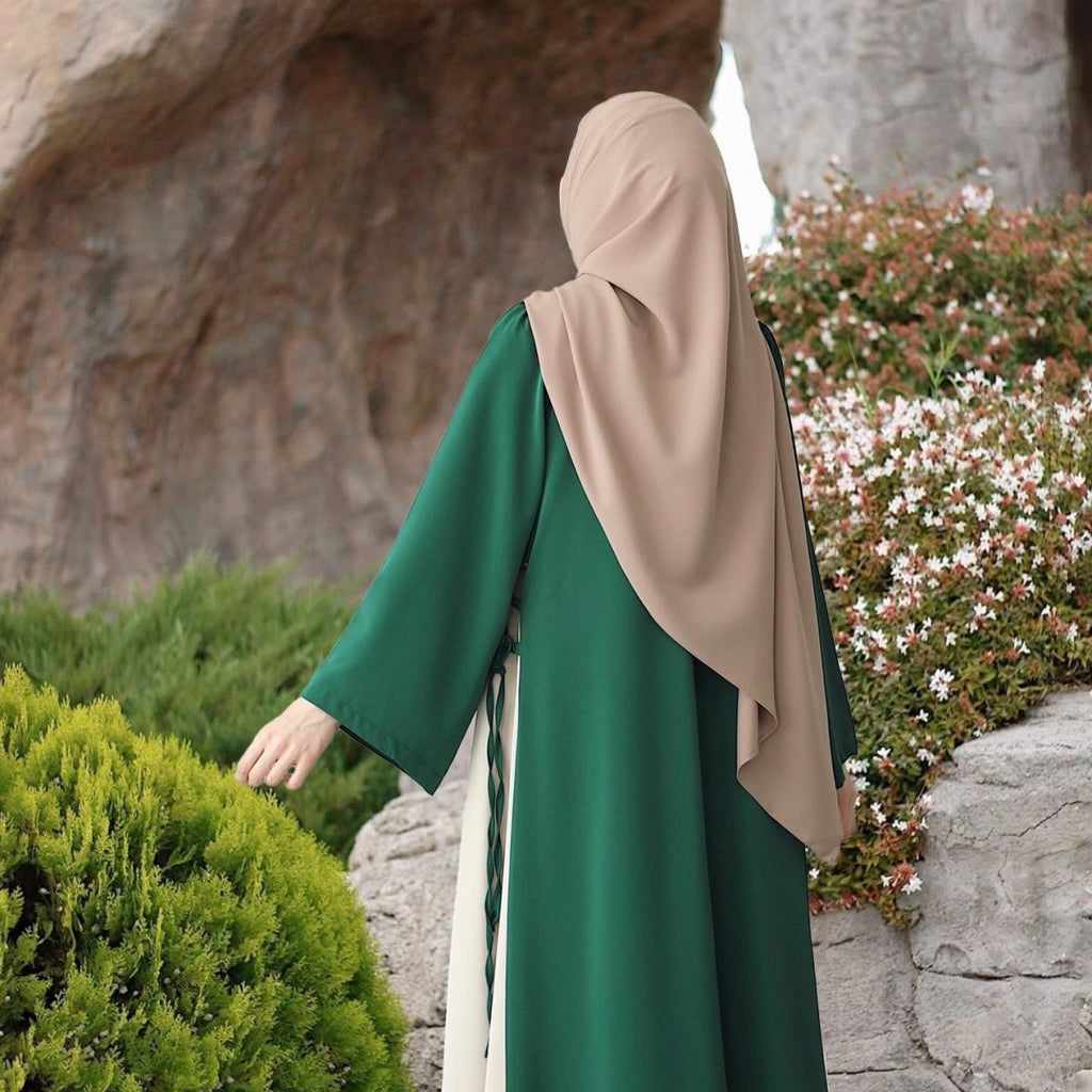 Colorblock Side-Tie Abaya | Two-Tone Round Neck Maxi Dress Abaya (MA362)