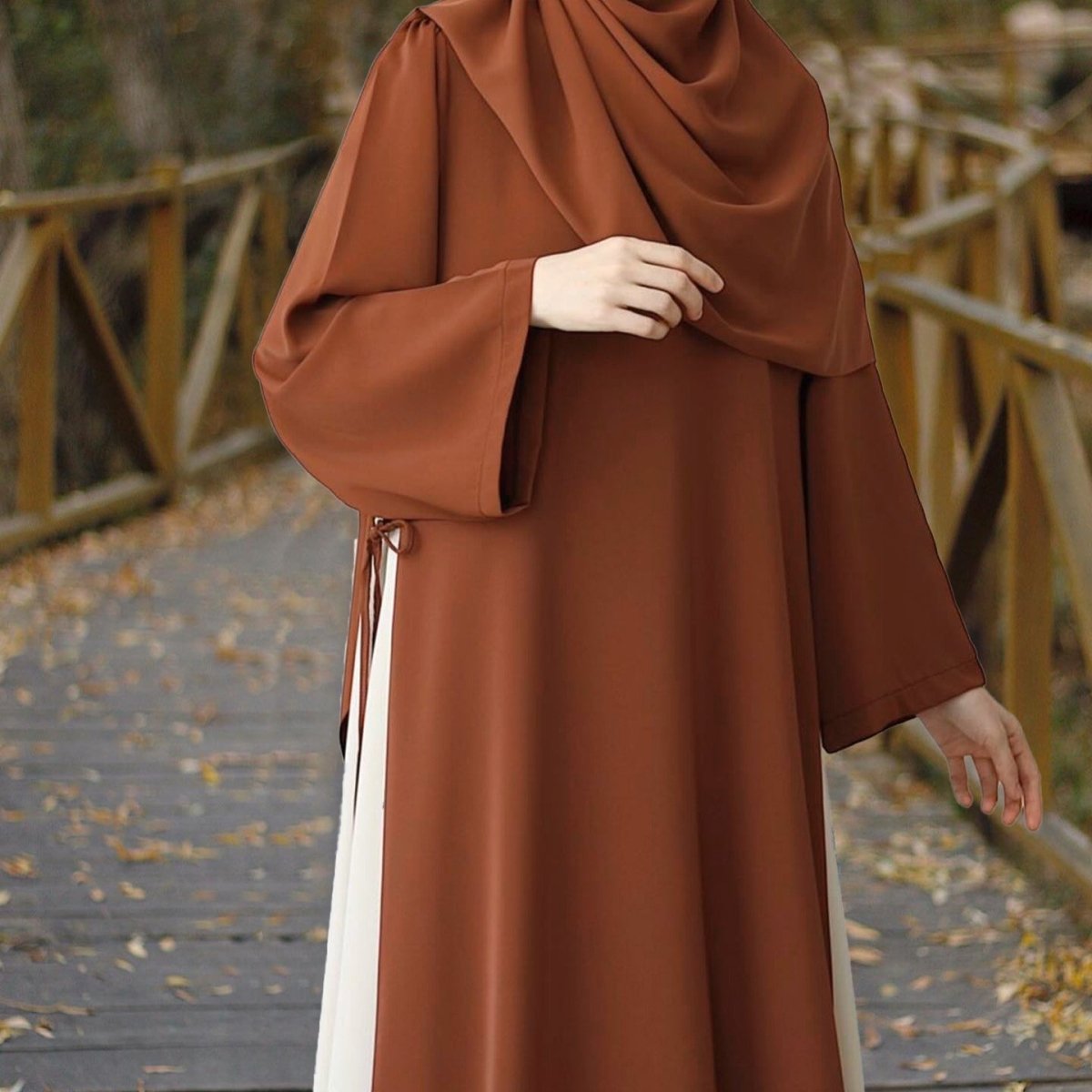 Colorblock Side-Tie Abaya | Two-Tone Round Neck Maxi Dress Abaya (MA362)