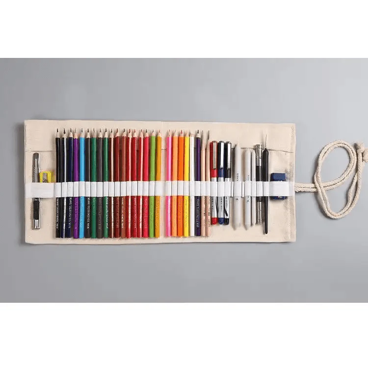 Colorful Roll Up Pencil Case Canvas Flowers Style Colored Pencils Wrap Multi-Purpose Pen Holder Cute Case