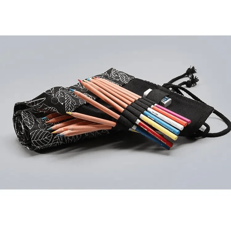 Colorful Roll Up Pencil Case Canvas Flowers Style Colored Pencils Wrap Multi-Purpose Pen Holder Cute Case