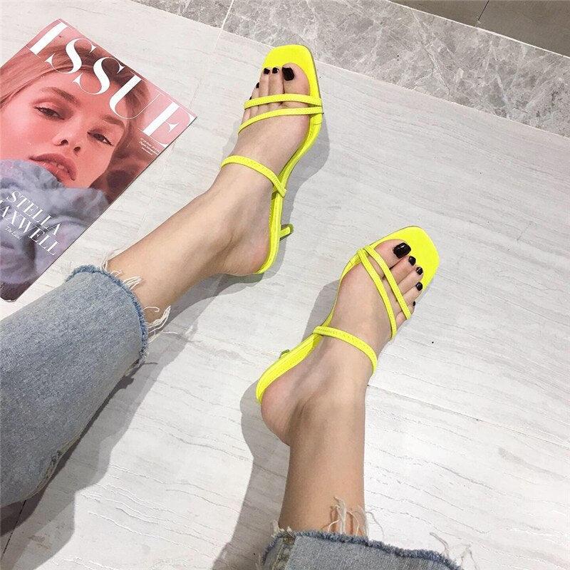 Colorful Women Sandals Slides Slippers Square Open Toe Slip On Thin Mid Heels Pumps Casual Narrow Band Open Toe Sandals Flip Flops Slip On Fashion Dress Heels Back High Heel Slide Slipper