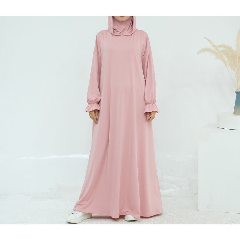 Comfortable Milk Silk Hooded Maxi Dress with Pockets | Elastic Cuff Long Sleeve Dress(MA321)