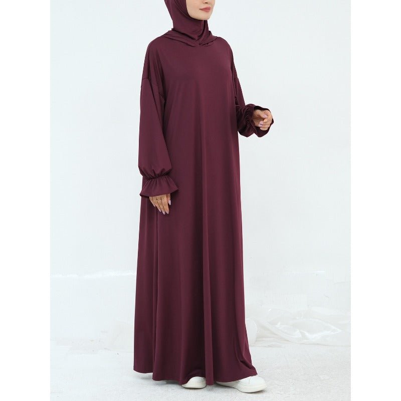 Comfortable Milk Silk Hooded Maxi Dress with Pockets | Elastic Cuff Long Sleeve Dress(MA321)