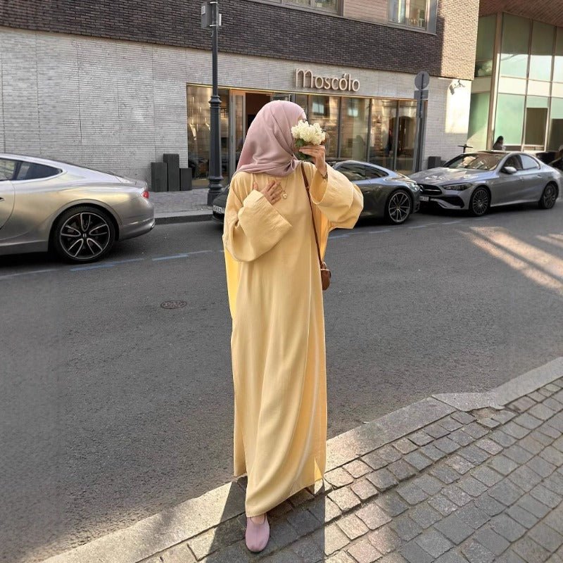 Comfortable Solid Color Abaya & Loose Pants Set | 2-Piece Casual Modest Abaya Outfit (MS136)