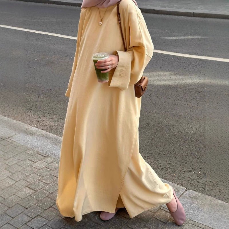 Comfortable Solid Color Abaya & Loose Pants Set | 2-Piece Casual Modest Abaya Outfit (MS136)