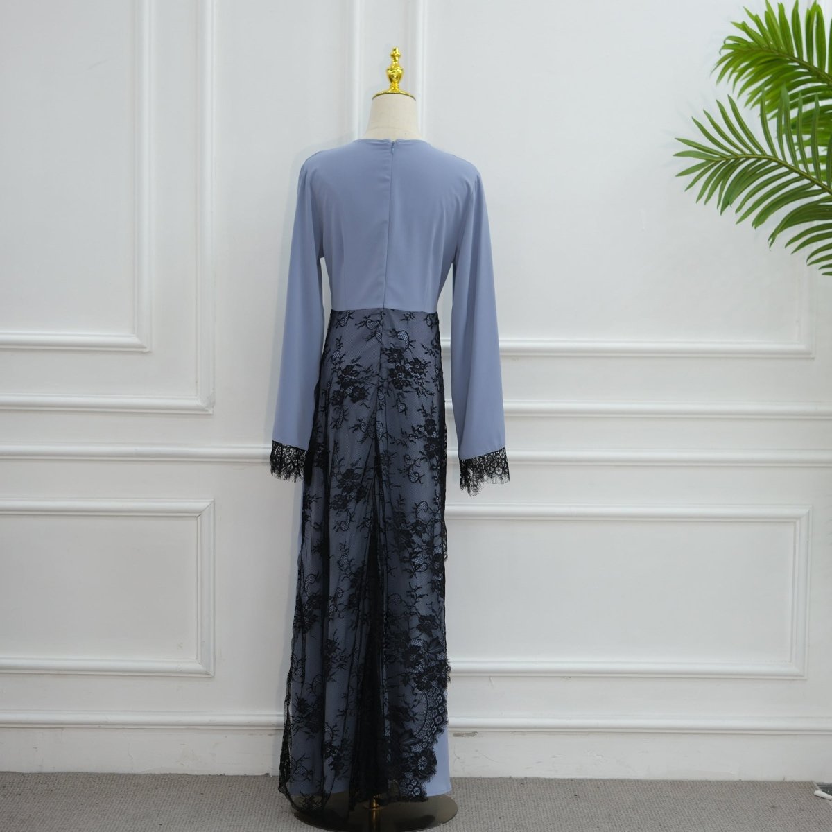 Contrast Lace Waist Panel Maxi Dress(MS409)