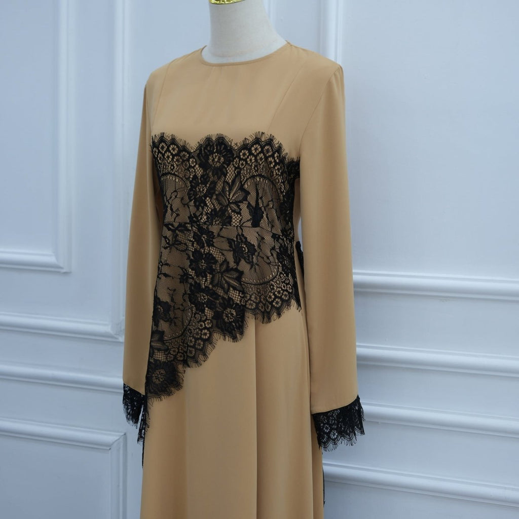 Contrast Lace Waist Panel Maxi Dress(MS409)