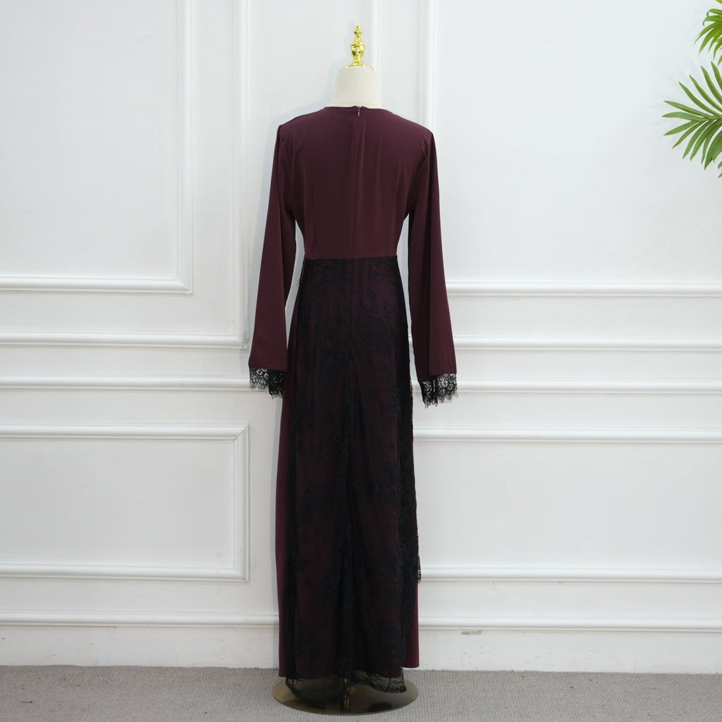 Contrast Lace Waist Panel Maxi Dress(MS409)