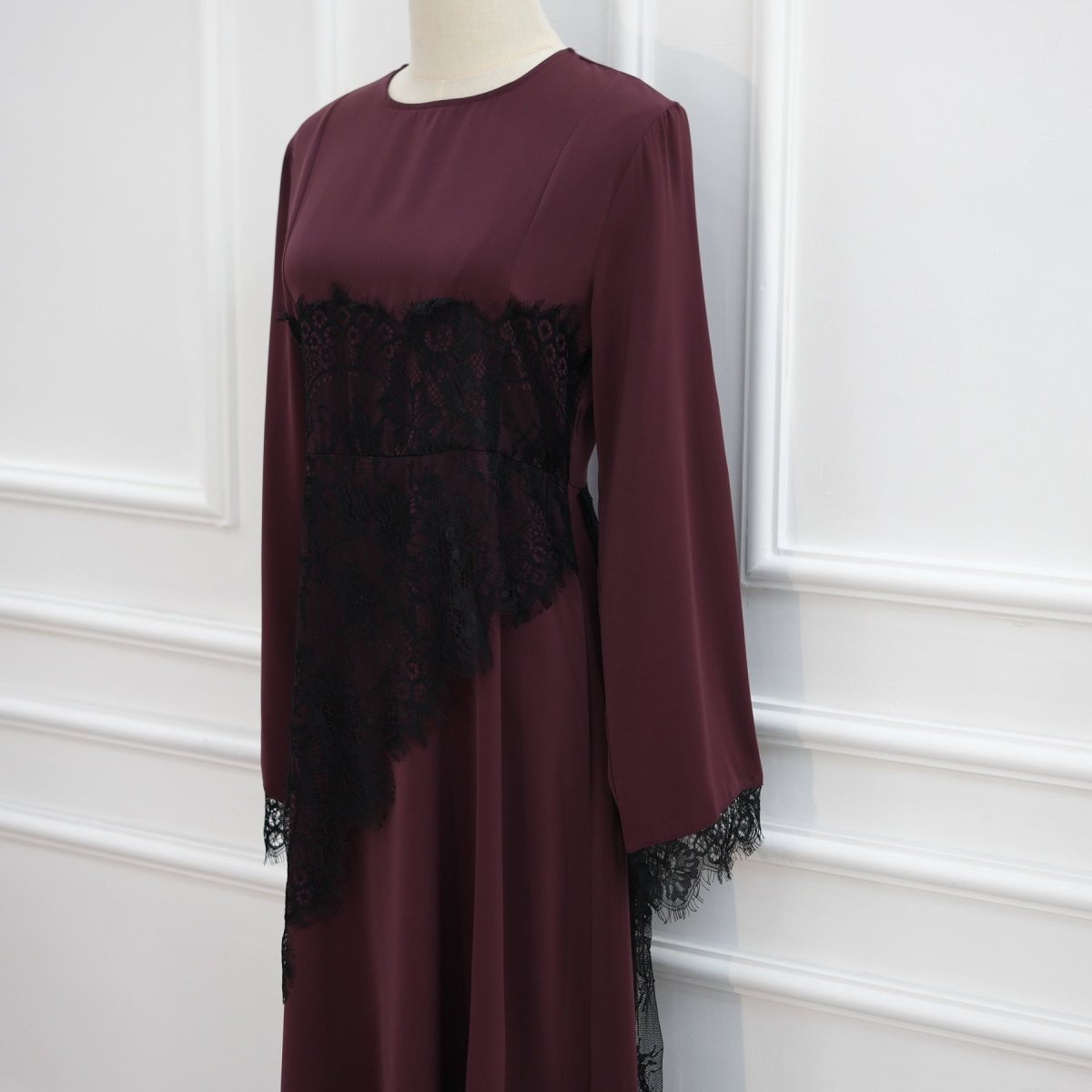 Contrast Lace Waist Panel Maxi Dress(MS409)