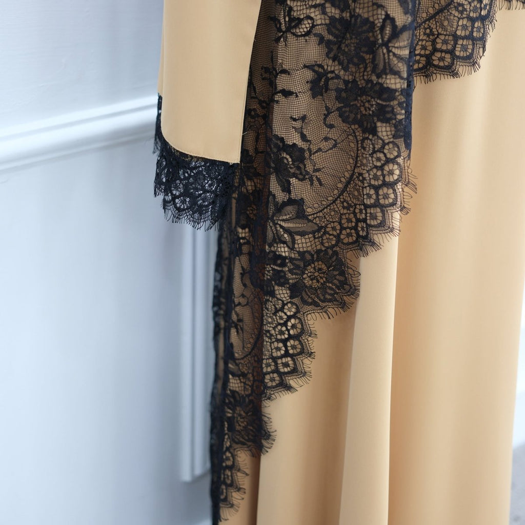Contrast Lace Waist Panel Maxi Dress(MS409)