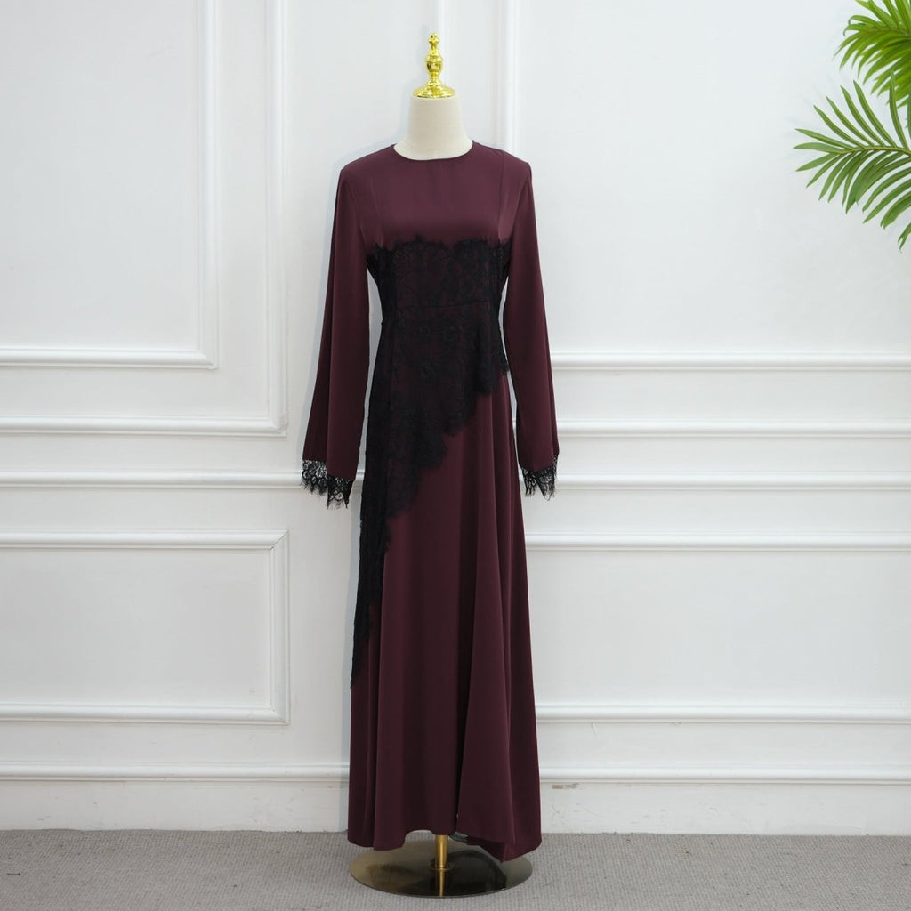 Contrast Lace Waist Panel Maxi Dress(MS409)