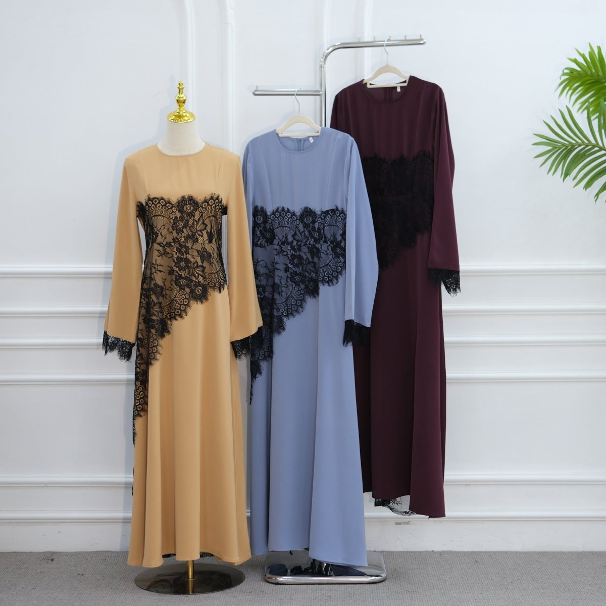 Contrast Lace Waist Panel Maxi Dress(MS409)