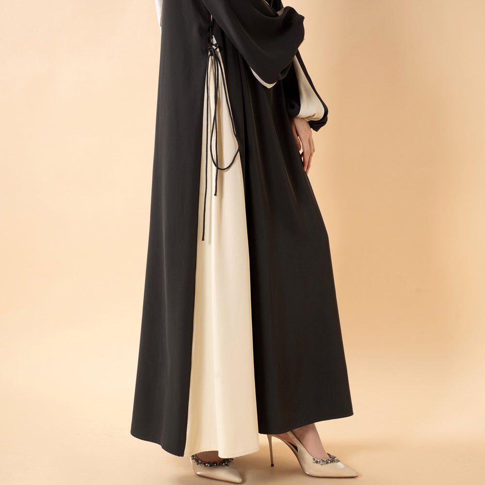 Contrast Panel  Abaya with Drawstring Detail & Balloon Sleeves(MA421)