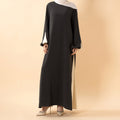 Contrast Panel  Abaya with Drawstring Detail & Balloon Sleeves(MA421)