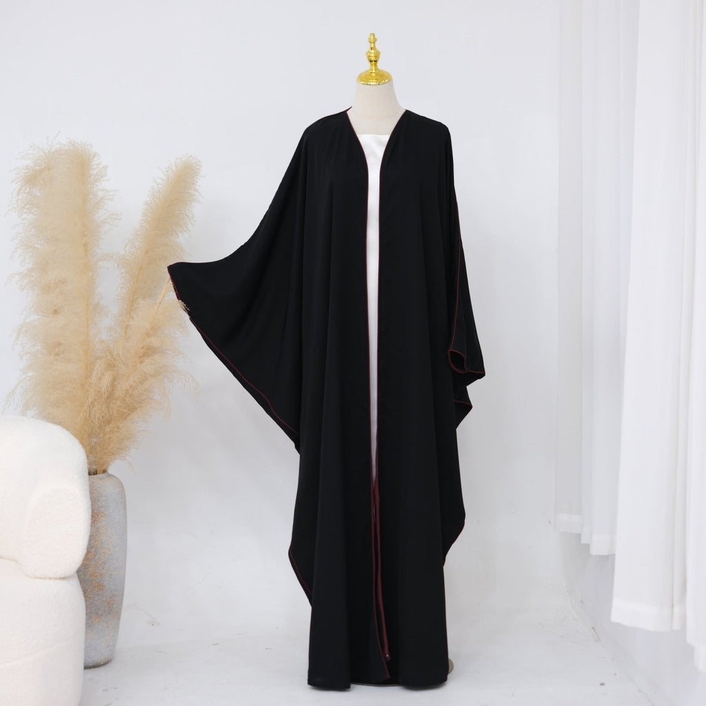 Contrast Piped Batwing Open Abaya(MOA325)