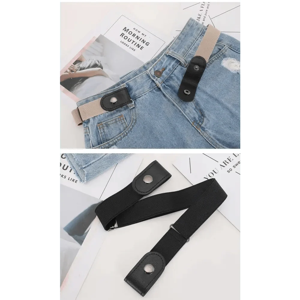 Cool Buckle-Free Stretch Elastic Waist Belt Unisex Style No Buckle Fashion Waistbands For Men And Women Simple Black Stretch Belt Invisible Elastic Belt For Jeans Pants Dresses
