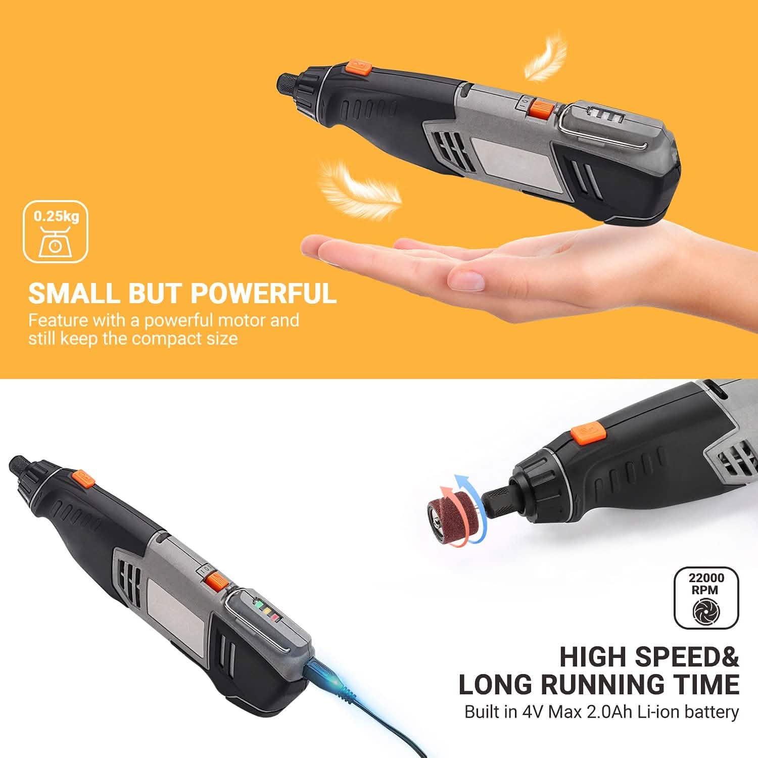 Cordless Rotary Tool 4V Power Portable Size with Versatile Accessories