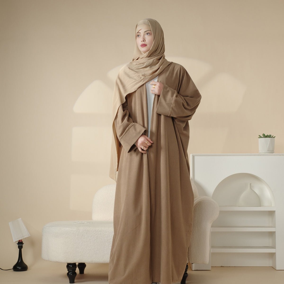 Corduroy Cardigan Open Abaya (MOA028)