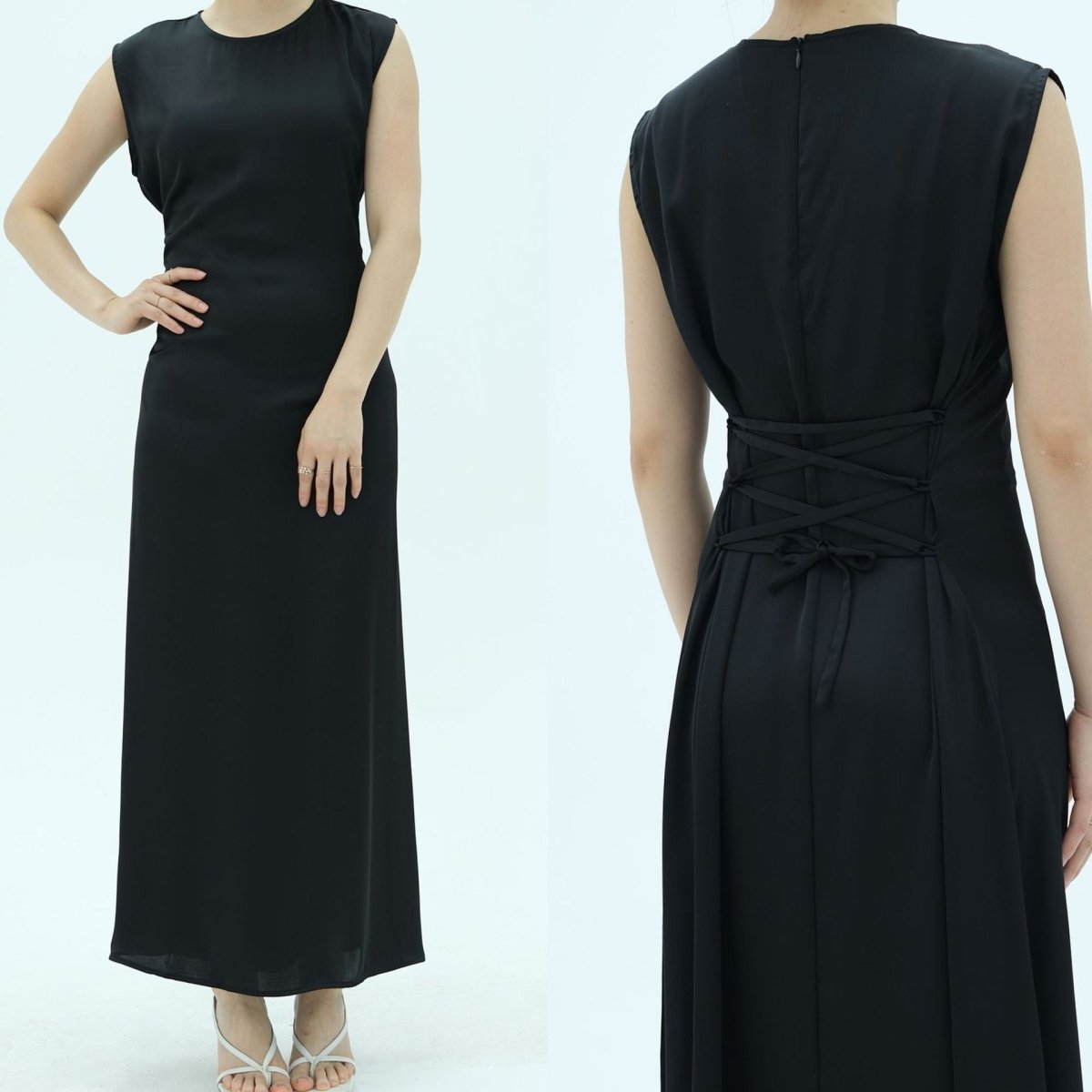 Corset-Back Lace-Up Sleeveless Maxi Dress(MS472)