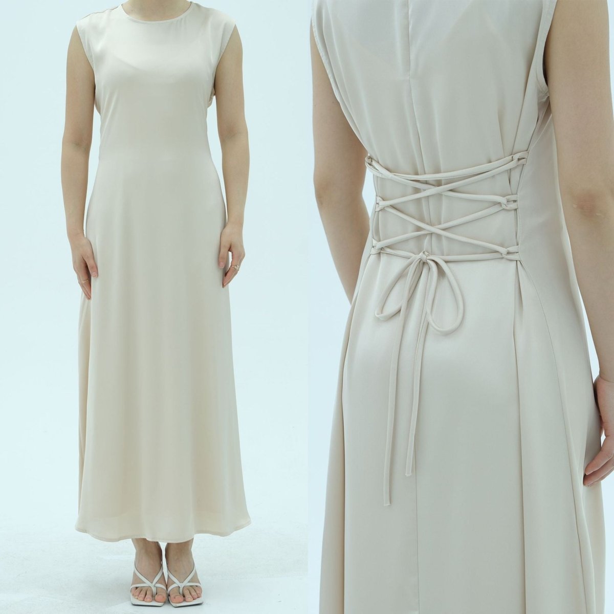 Corset-Back Lace-Up Sleeveless Maxi Dress(MS472)