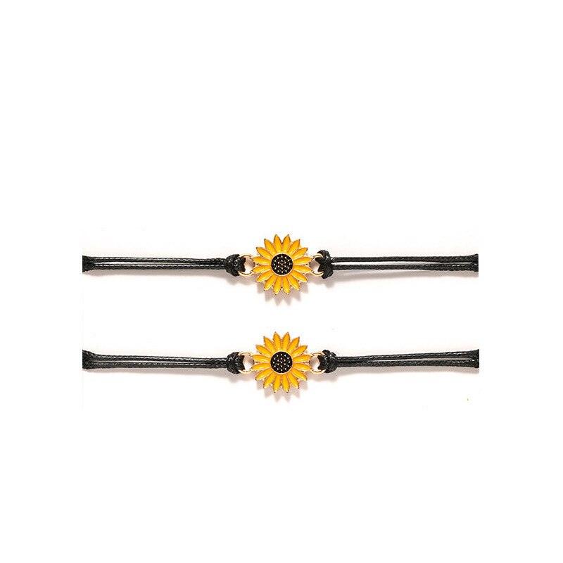 Cotton Cord Sunflower Bracelets Handmade Braided With Black Rope Charm Friendship Wish Card Surf Bangle Couples 2pcs/set Handmade Promise Adjustable Bracelets Matching Friendship Bracelet