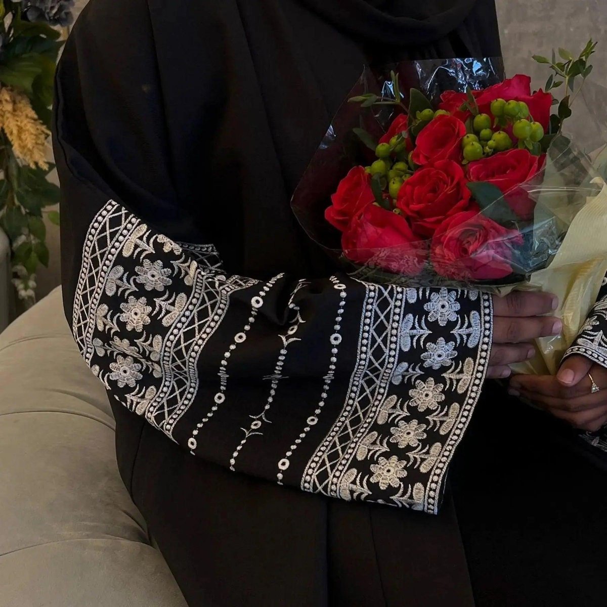 Cotton Embroidery Cardigan Open Abaya (MOA035)