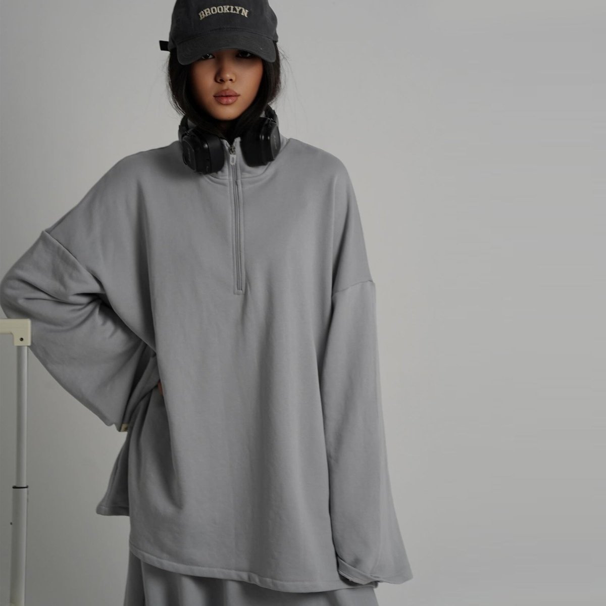 Cotton Half-Zip Top & Maxi Skirt Set(MS441)