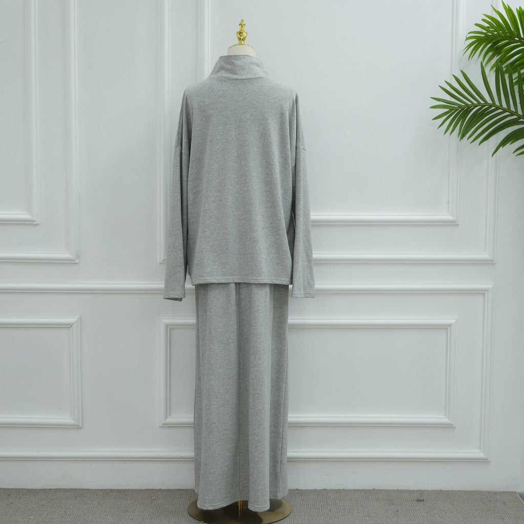 Cotton Half-Zip Top & Maxi Skirt Set(MS441)