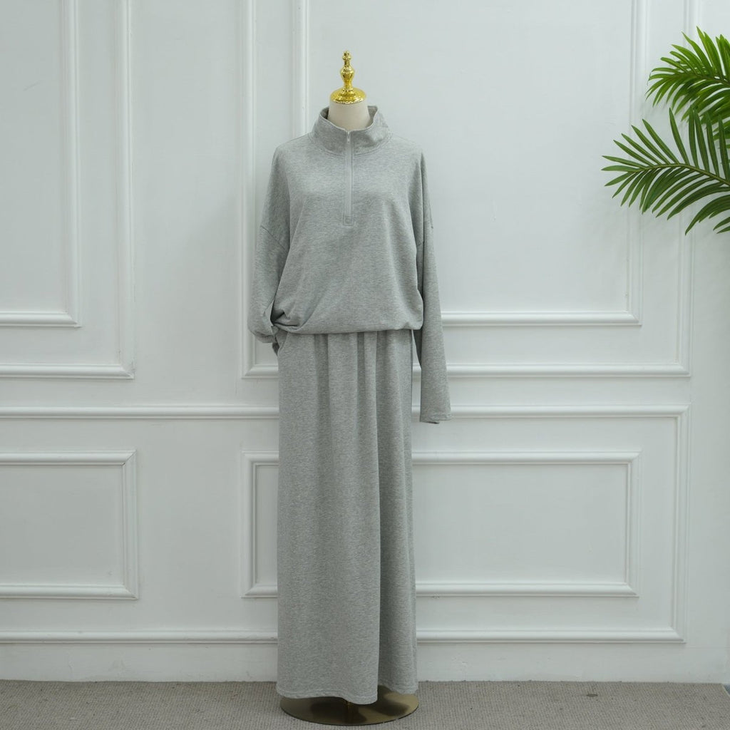 Cotton Half-Zip Top & Maxi Skirt Set(MS441)