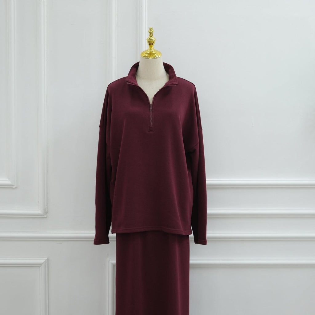 Cotton Half-Zip Top & Maxi Skirt Set(MS441)