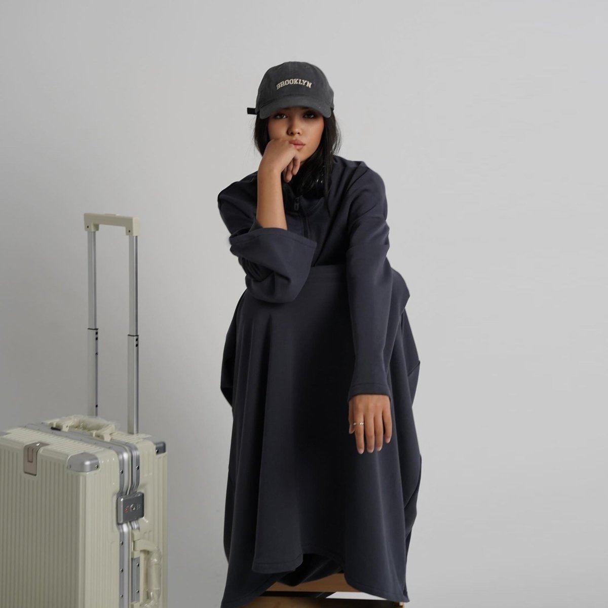 Cotton Half-Zip Top & Maxi Skirt Set(MS441)