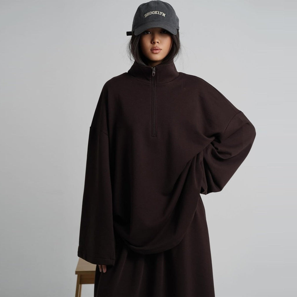 Cotton Half-Zip Top & Maxi Skirt Set(MS441)