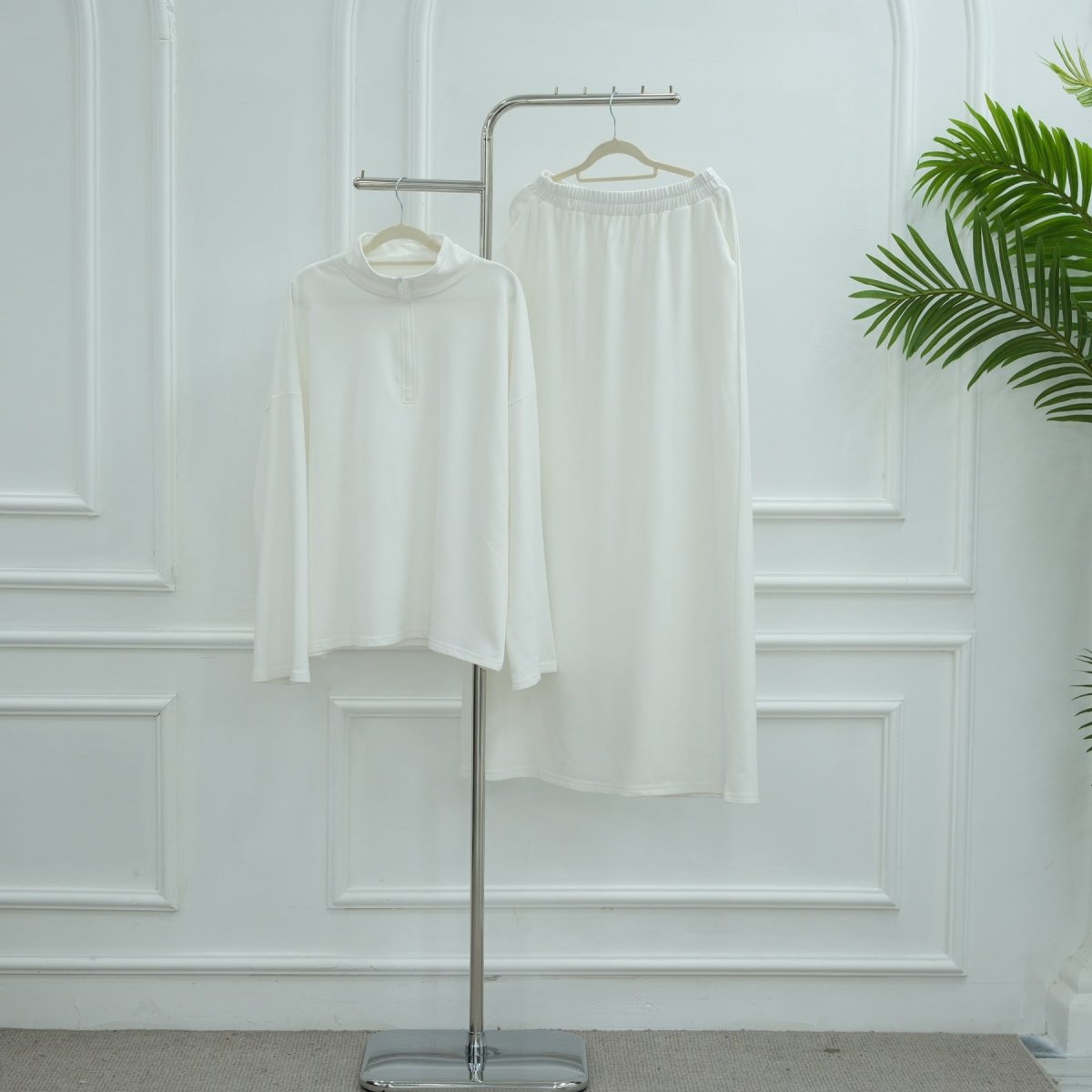 Cotton Half-Zip Top & Maxi Skirt Set(MS441)