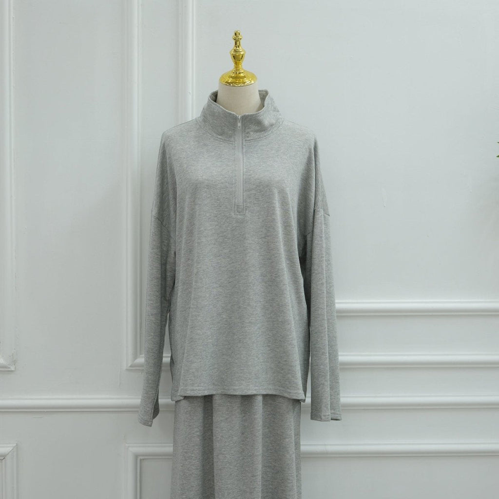 Cotton Half-Zip Top & Maxi Skirt Set(MS441)
