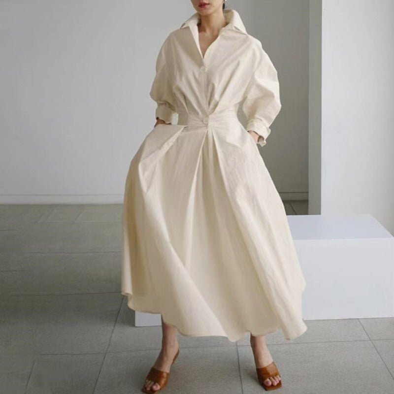 Polo Collar Long Sleeve Maxi Dress(MS116)