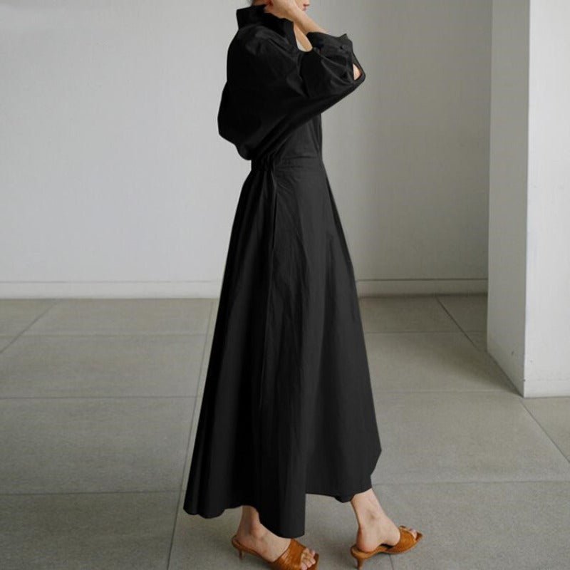 Polo Collar Long Sleeve Maxi Dress(MS116)