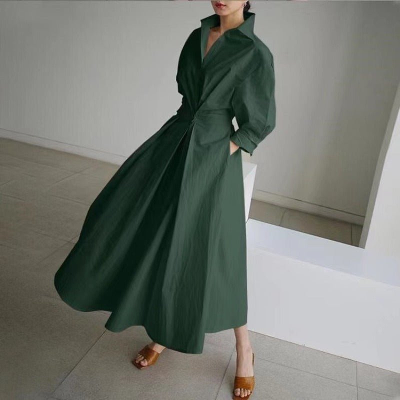 Polo Collar Long Sleeve Maxi Dress(MS116)
