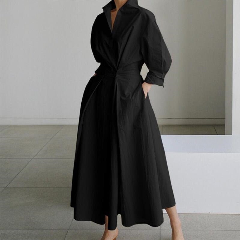 Polo Collar Long Sleeve Maxi Dress(MS116)