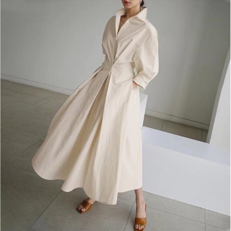 Polo Collar Long Sleeve Maxi Dress(MS116)