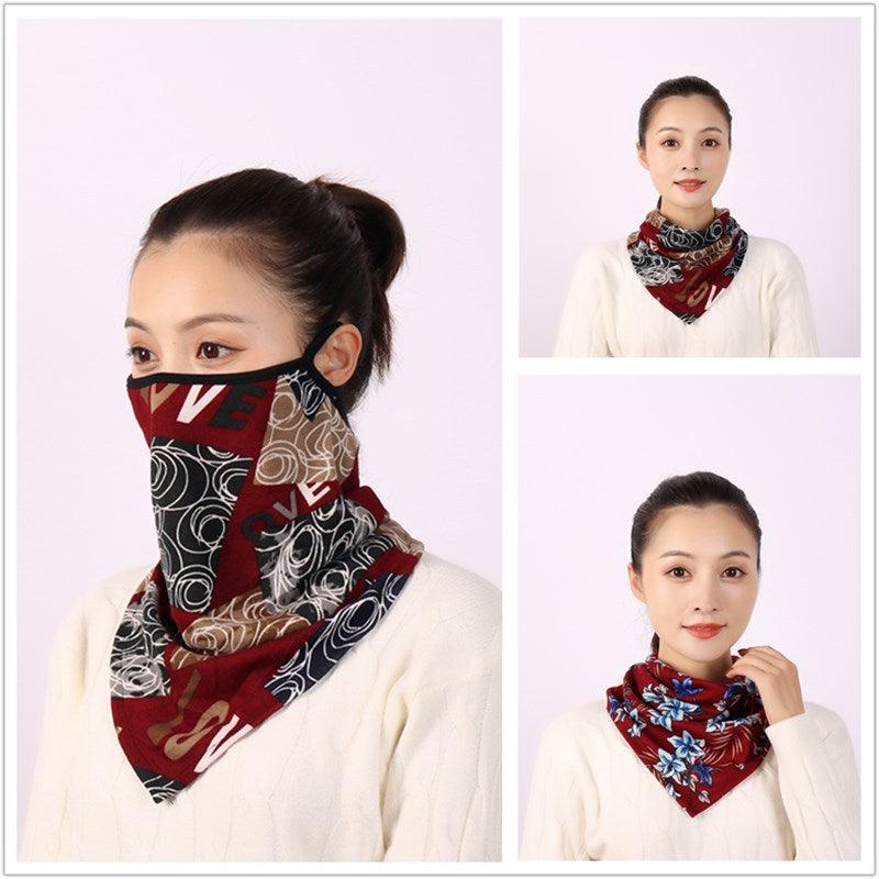 Cotton Women Mask Scarf Face Mascarillas Wraps Floral Print Lady Warm Neck Scarves Foulard Bandana Reusable Outdoor Riding Masks Scarf Neck Gaiter Headwear Headband Head Wrap Scarf Mask Neck Ear Warmers Headbands Perfect Bandana