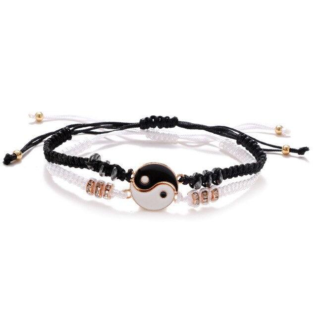 Couple Bracelets Cord Braid Chain Bracelet Alloy Pendant Two-piece Woven Rope Braid Bracelet Bangle For Women Men Charm Adjustable Black White Matching Bracelets For Couples