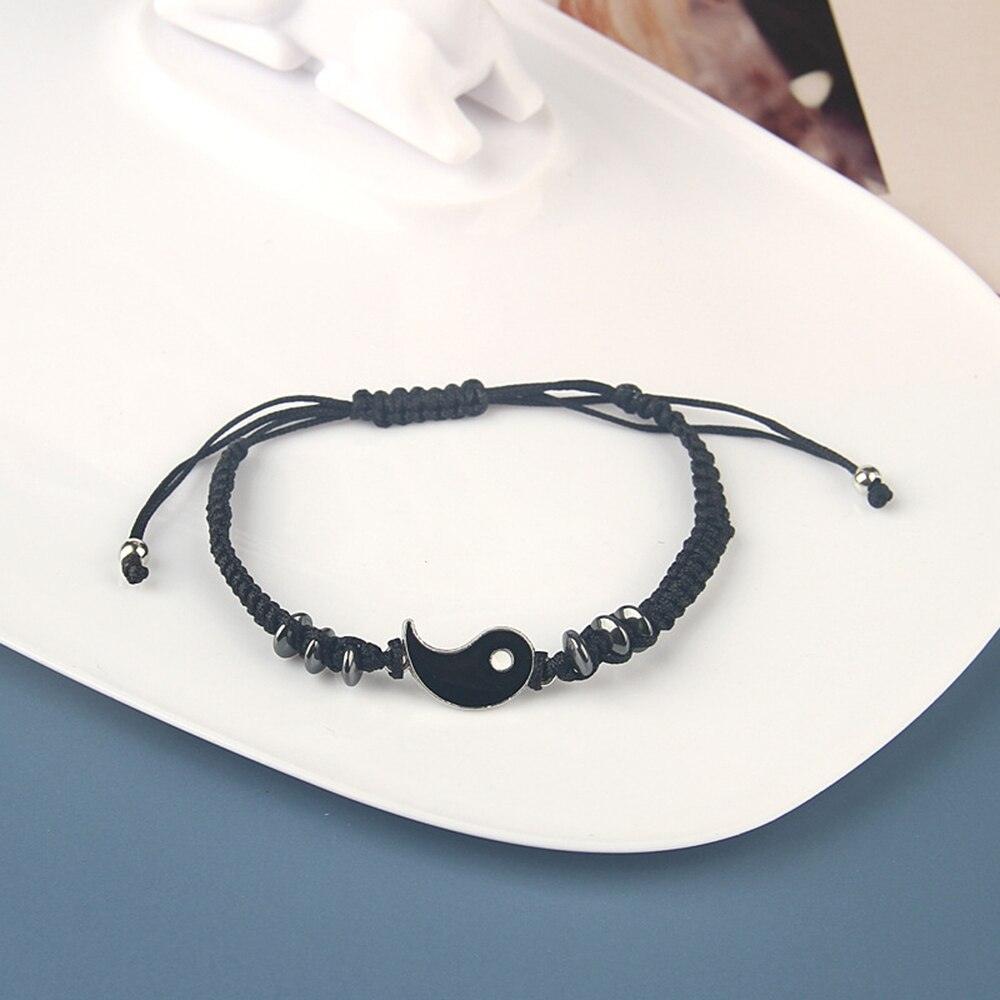 Couple Bracelets Cord Braid Chain Bracelet Alloy Pendant Two-piece Woven Rope Braid Bracelet Bangle For Women Men Charm Adjustable Black White Matching Bracelets For Couples