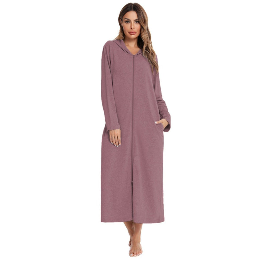 Cozy Longline Zip-Up Cardigan with Pockets | Home Wear Comfort(MS110)