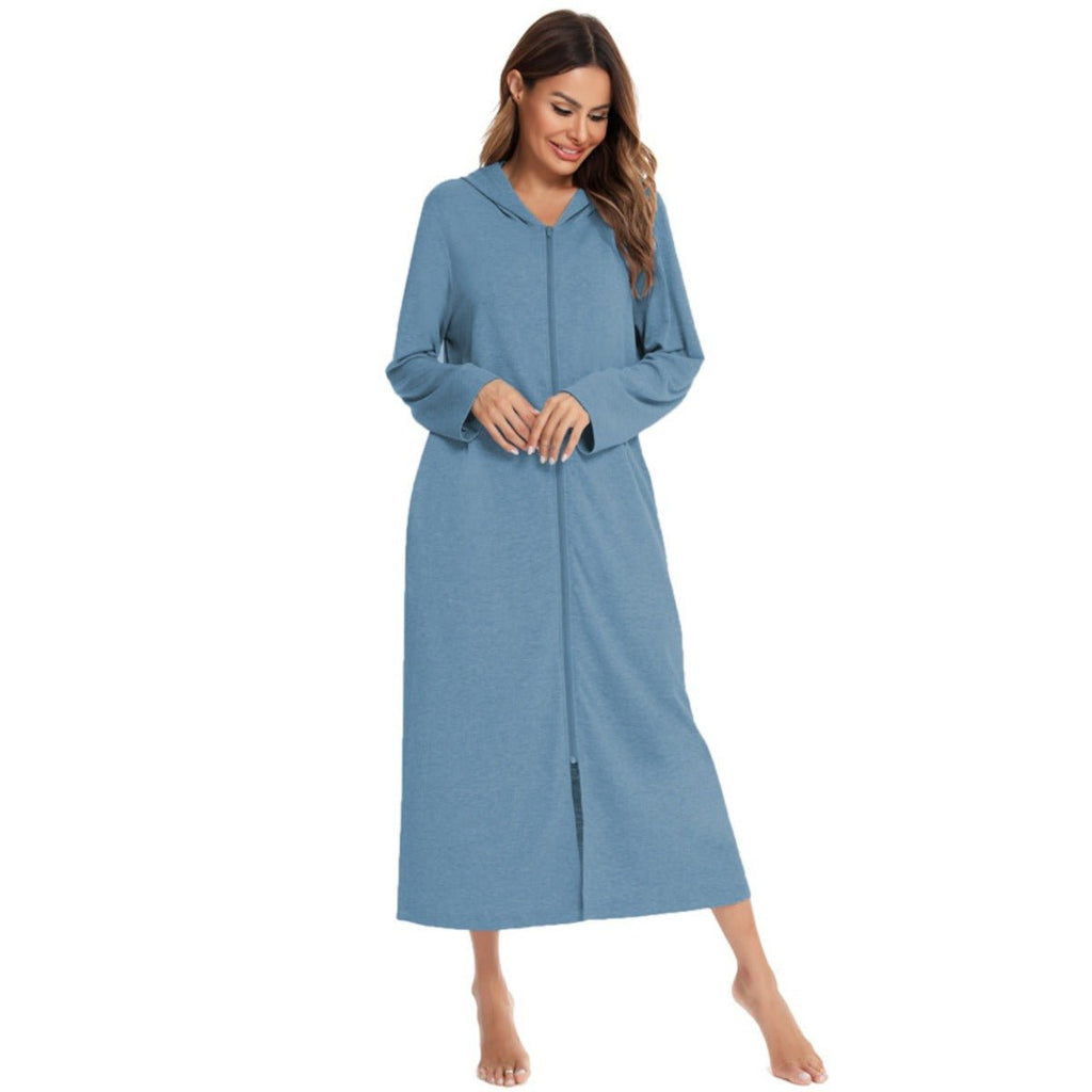 Cozy Longline Zip-Up Cardigan with Pockets | Home Wear Comfort(MS110)