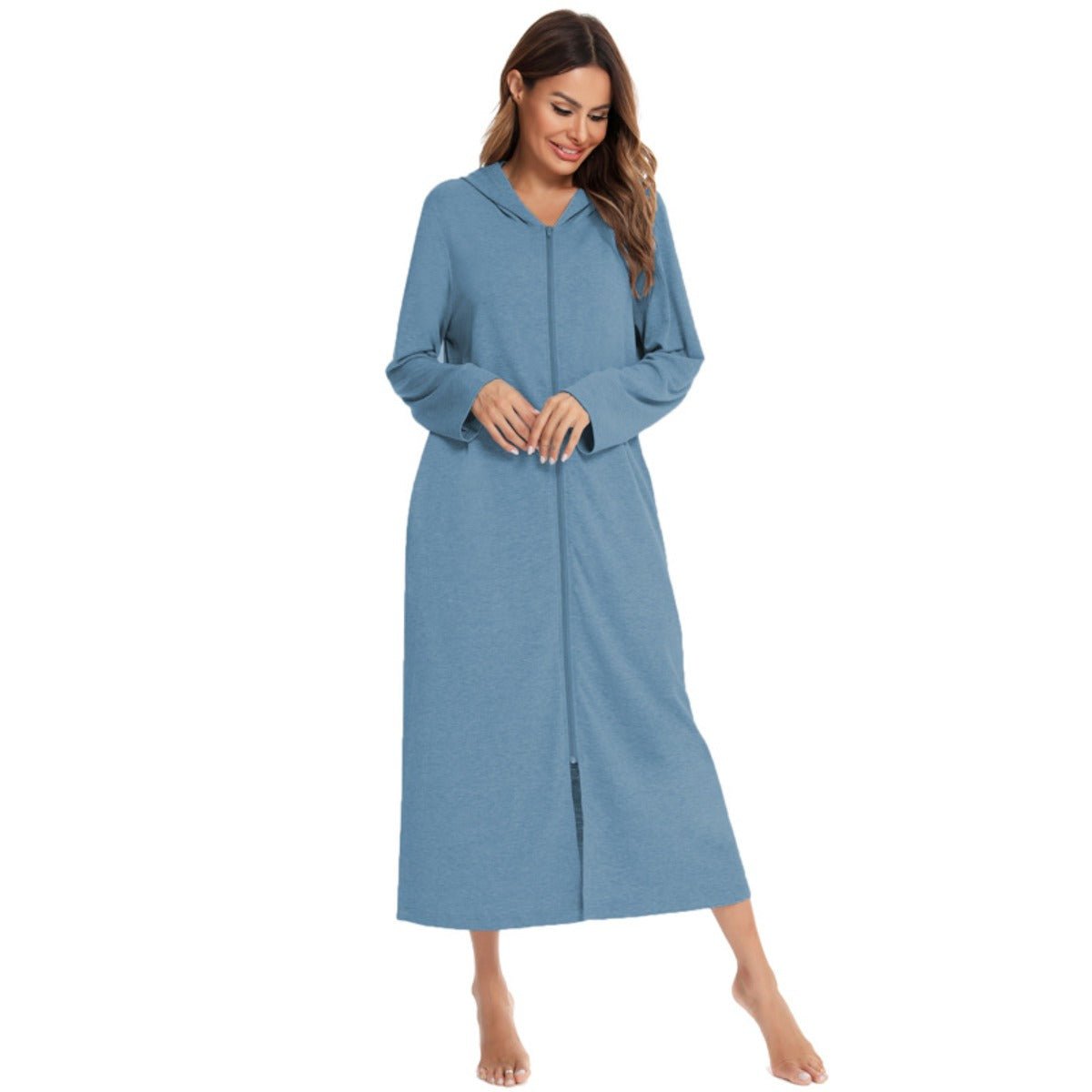 Cozy Longline Zip-Up Cardigan with Pockets | Home Wear Comfort(MS110)