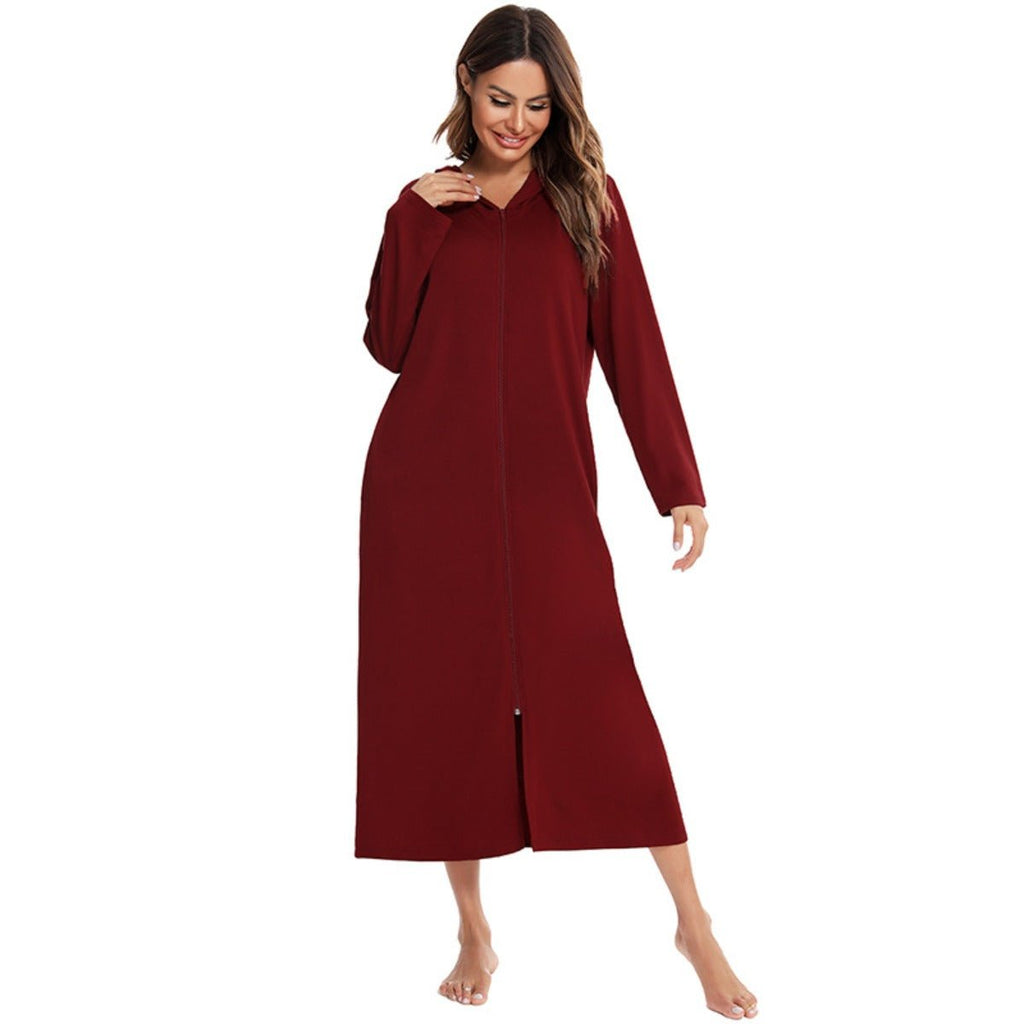 Cozy Longline Zip-Up Cardigan with Pockets | Home Wear Comfort(MS110)
