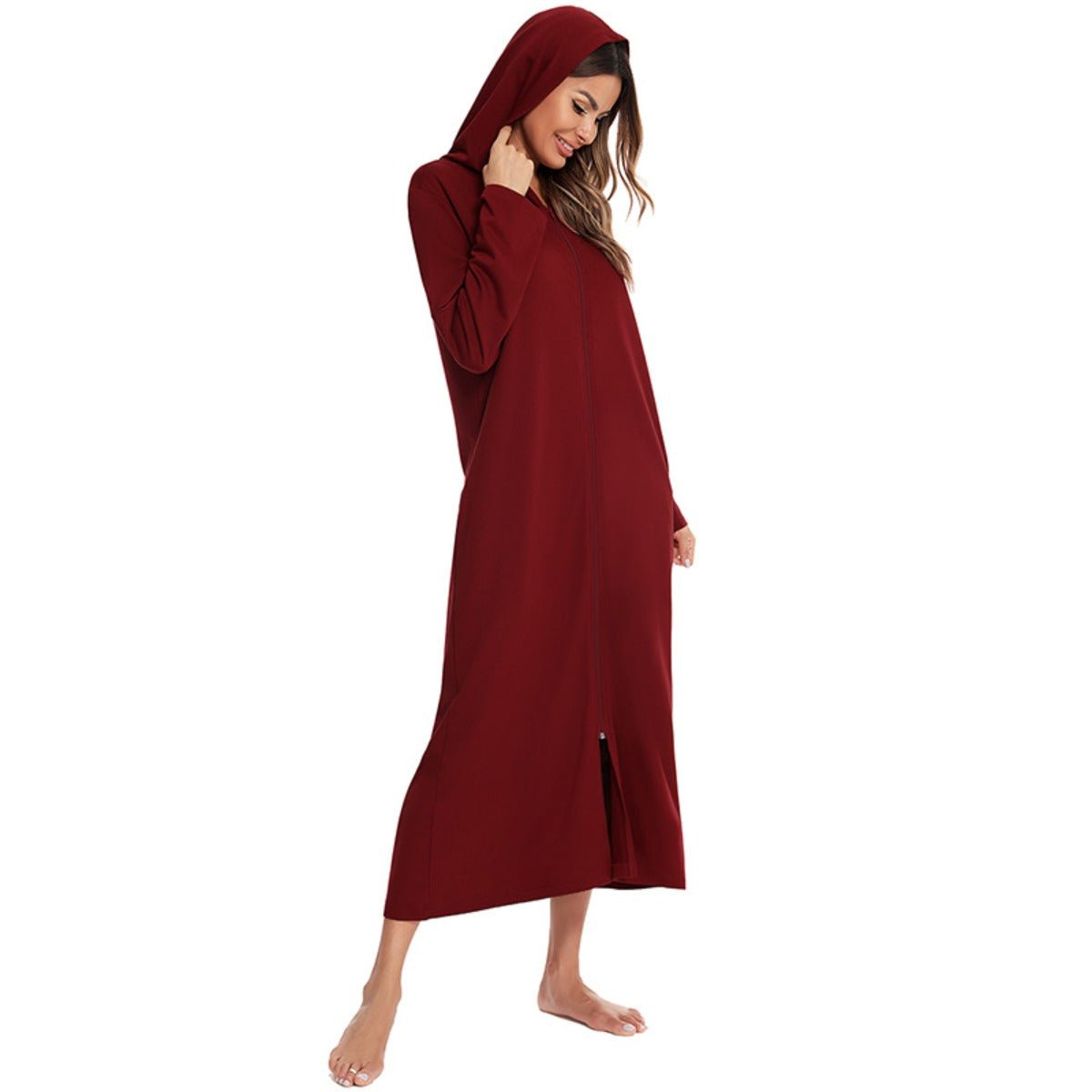 Cozy Longline Zip-Up Cardigan with Pockets | Home Wear Comfort(MS110)