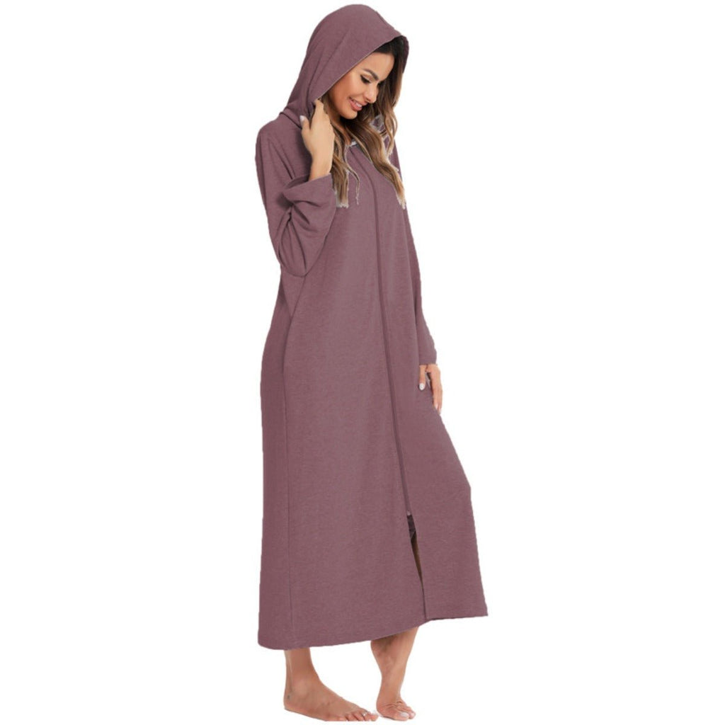 Cozy Longline Zip-Up Cardigan with Pockets | Home Wear Comfort(MS110)